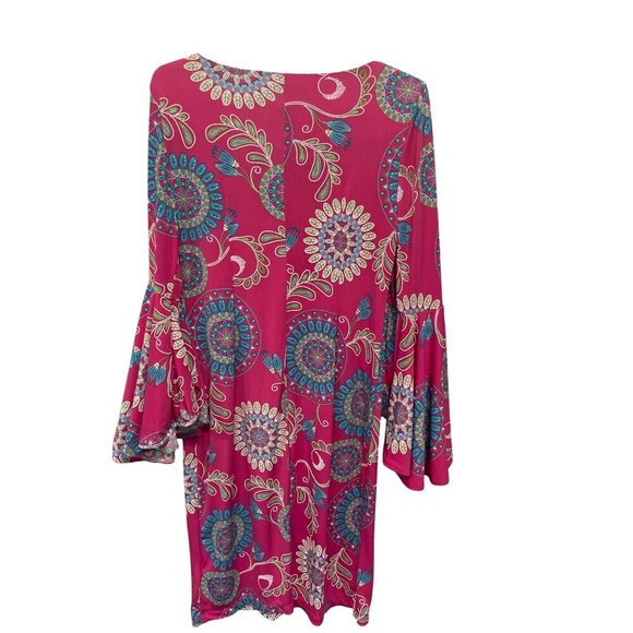 Shelby & Palmer Pink Teal Mandala Print Sheath Dress Flared Sleeves Size 8 BOHO - Picture 5 of 6